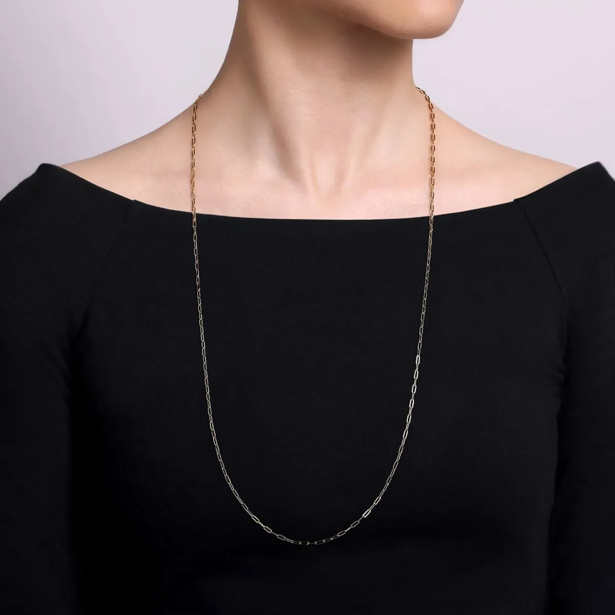 14K Yellow Gold 32" Hollow Paperclip Chain Necklace - NK6768H-32Y4JJJ