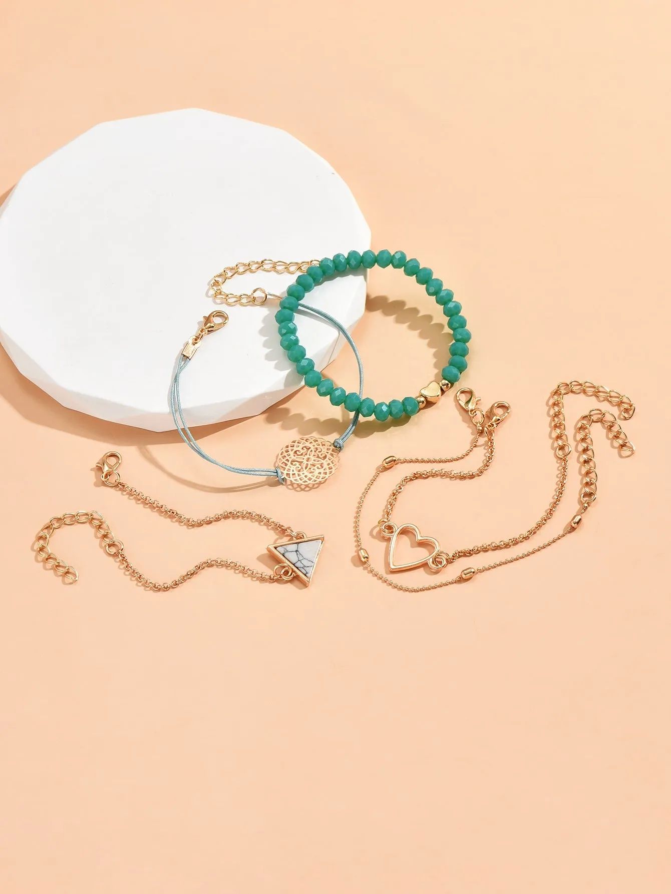 5pcs Bohemian Style Heart Shaped Turquoise Beaded Bracelet Set For Women