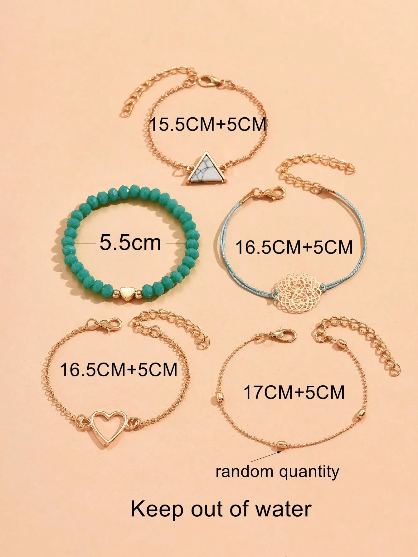 5pcs Bohemian Style Heart Shaped Turquoise Beaded Bracelet Set For Women