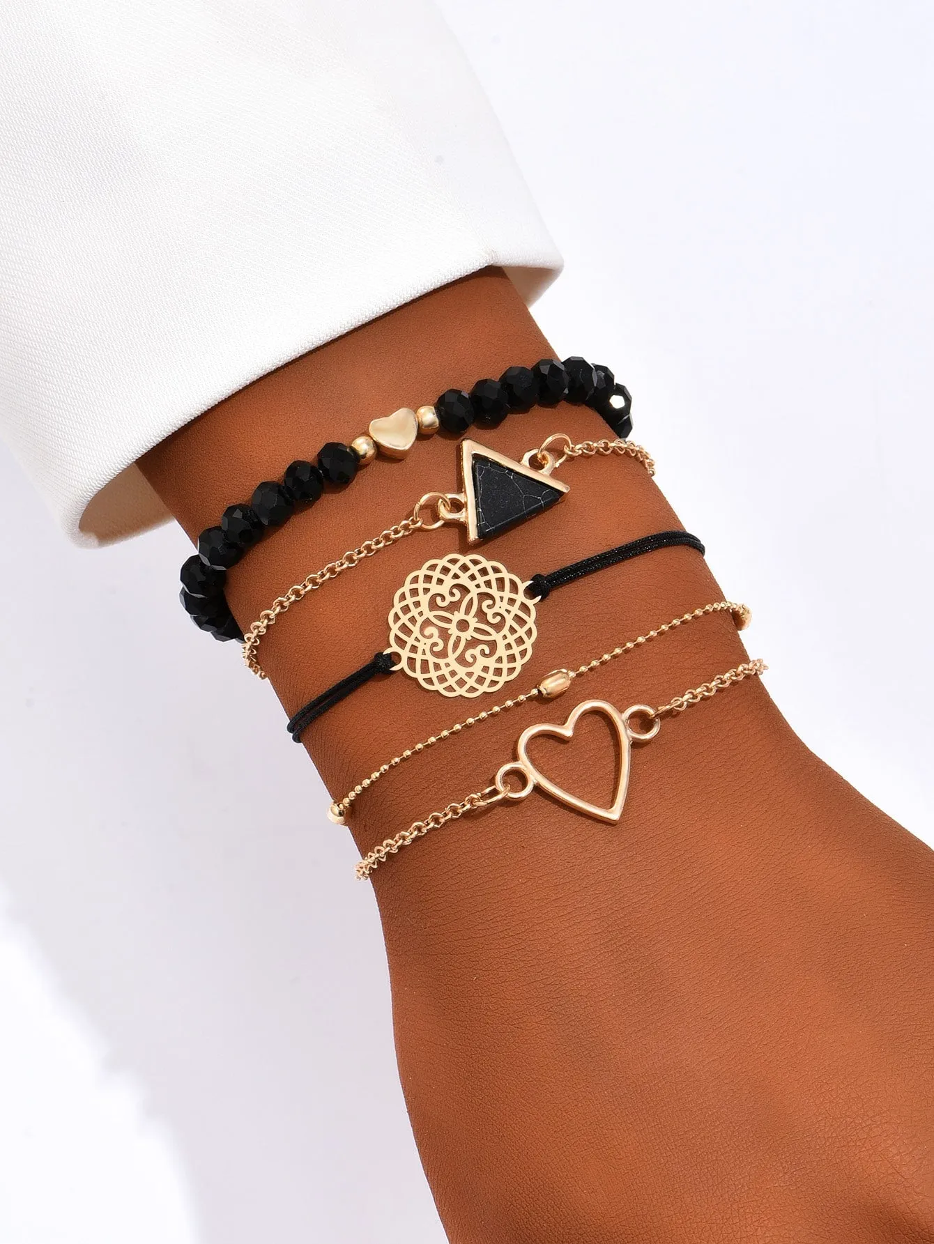 5pcs Bohemian Style Heart Shaped Turquoise Beaded Bracelet Set For Women