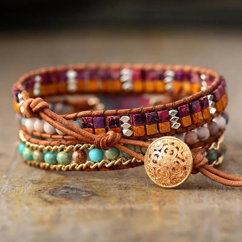 Agate and Jasper Star Charm Wrap Bracelet