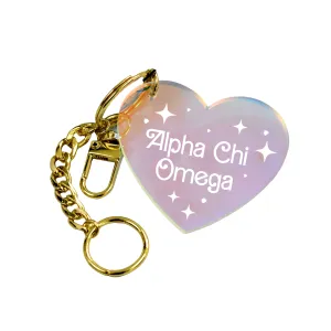 Alpha Chi Omega Keychain - Iridescent Heart Design