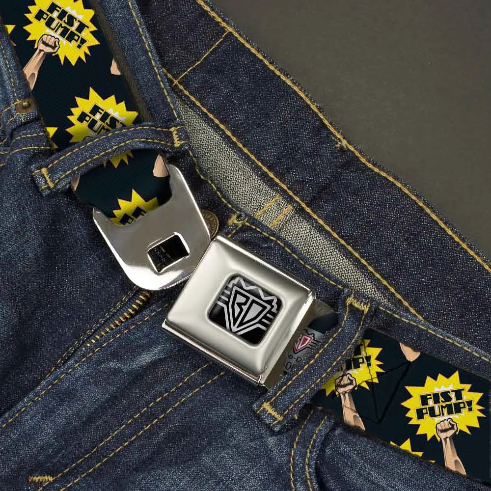 BD Wings Logo CLOSE-UP Full Color Black Silver Seatbelt Belt - Fist Pump Black/Yellow Webbing