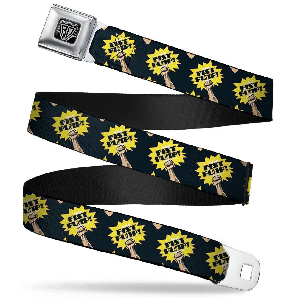 BD Wings Logo CLOSE-UP Full Color Black Silver Seatbelt Belt - Fist Pump Black/Yellow Webbing