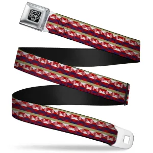 BD Wings Logo CLOSE-UP Full Color Black Silver Seatbelt Belt - Geometric Weave Tan/White/Red/Blue Webbing