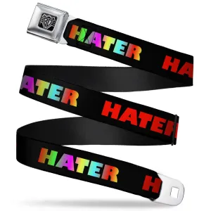 BD Wings Logo CLOSE-UP Full Color Black Silver Seatbelt Belt - HATER Black/Red/Rainbow Fade Webbing