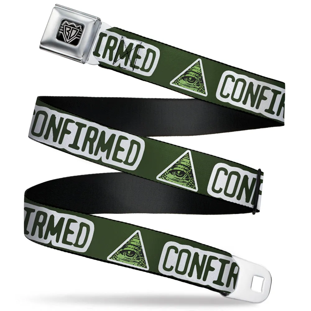 BD Wings Logo CLOSE-UP Full Color Black Silver Seatbelt Belt - Illuminati CONFIRMED Greens/White Webbing