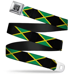 BD Wings Logo CLOSE-UP Full Color Black Silver Seatbelt Belt - Jamaica Flags Webbing
