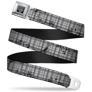 BD Wings Logo CLOSE-UP Full Color Black Silver Seatbelt Belt - Plaid Curls Gray Webbing