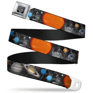 BD Wings Logo CLOSE-UP Full Color Black Silver Seatbelt Belt - Solar System Sun/Planets/Stars Webbing