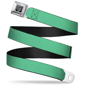 BD Wings Logo CLOSE-UP Full Color Black Silver Seatbelt Belt - Solid Rainforest Green Webbing