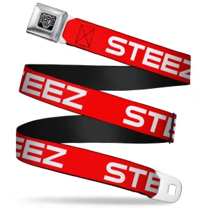 BD Wings Logo CLOSE-UP Full Color Black Silver Seatbelt Belt - STEEZ Flat Red/White Webbing