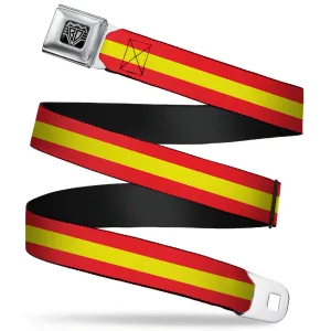 BD Wings Logo CLOSE-UP Full Color Black Silver Seatbelt Belt - Stripes Red/Yellow/Red Webbing