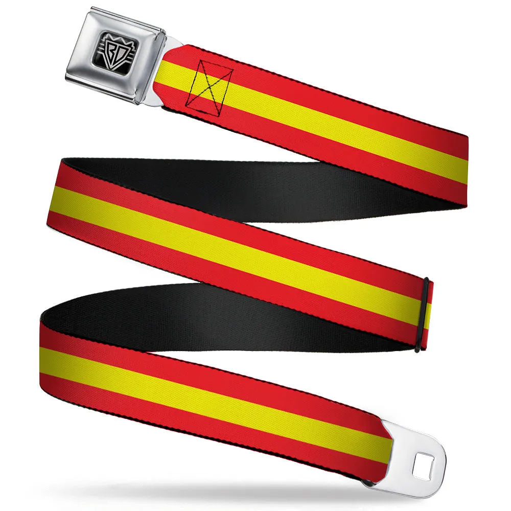 BD Wings Logo CLOSE-UP Full Color Black Silver Seatbelt Belt - Stripes Red/Yellow/Red Webbing