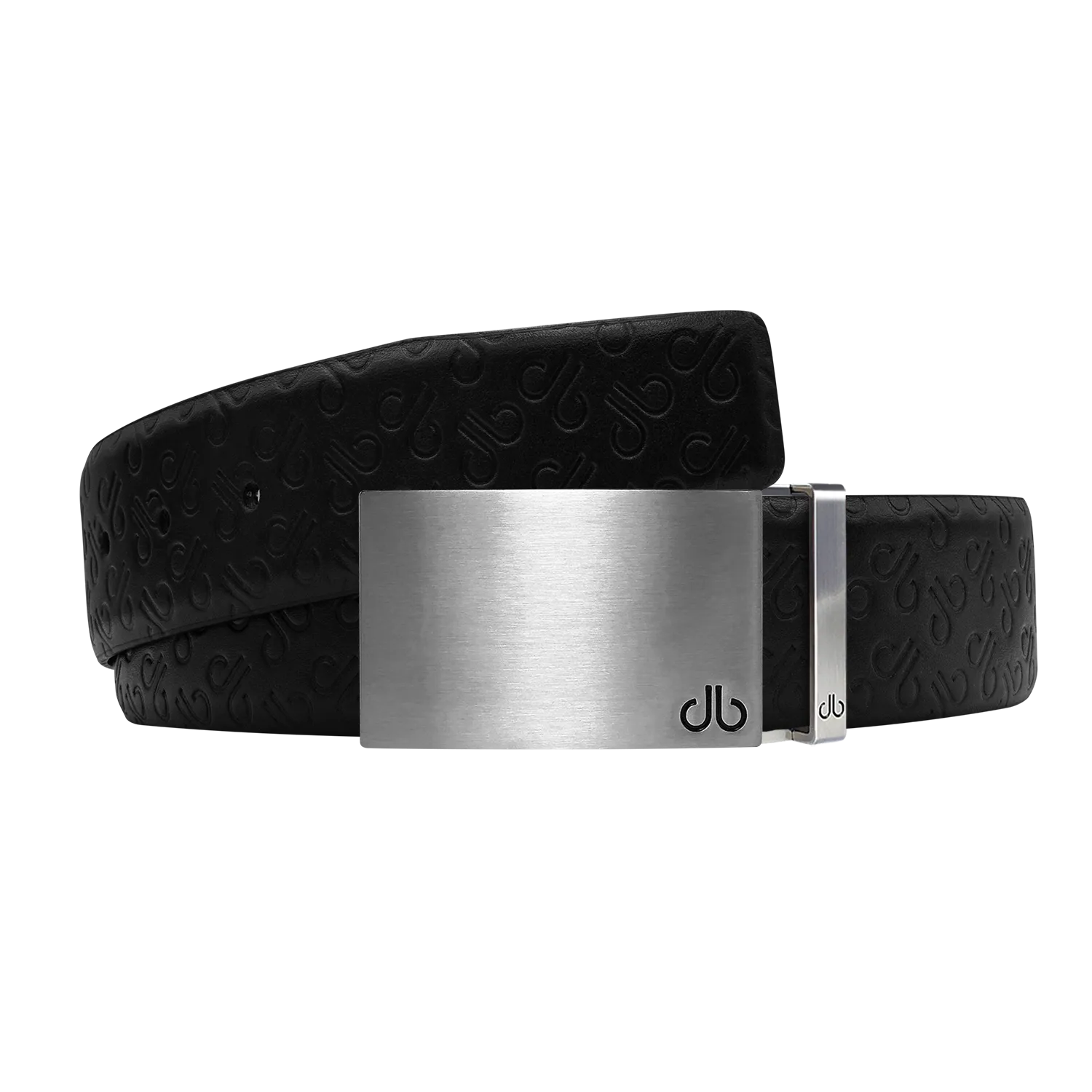 Black Db Icon Pattern Embossed Leather Belt With Silver Druh Db Classic Block Buckle