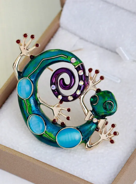 Blue Enamel Lizard Gecko Snake Brooches