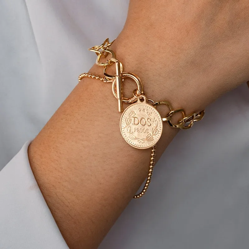 Bohemian Coin Butterfly Alloy Pearl Chain Bracelets For Women