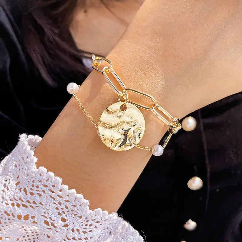 Bohemian Coin Butterfly Alloy Pearl Chain Bracelets For Women