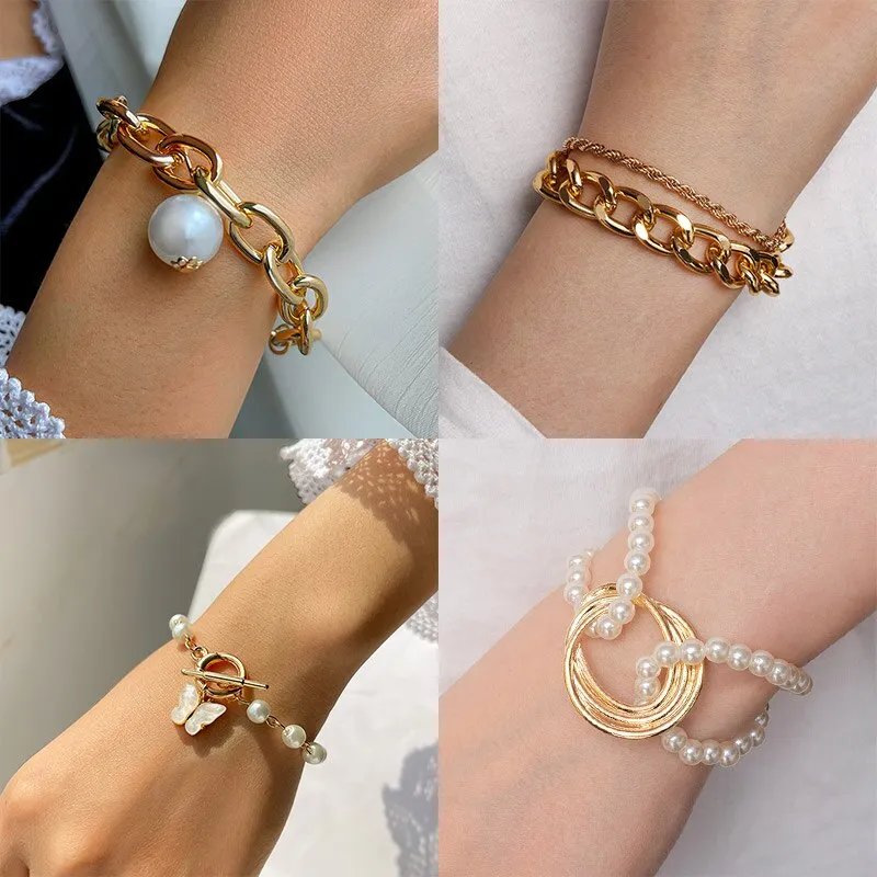 Bohemian Coin Butterfly Alloy Pearl Chain Bracelets For Women