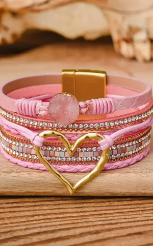 Bohemian Heart Rhinestone Magnetic Buckle Bracelet