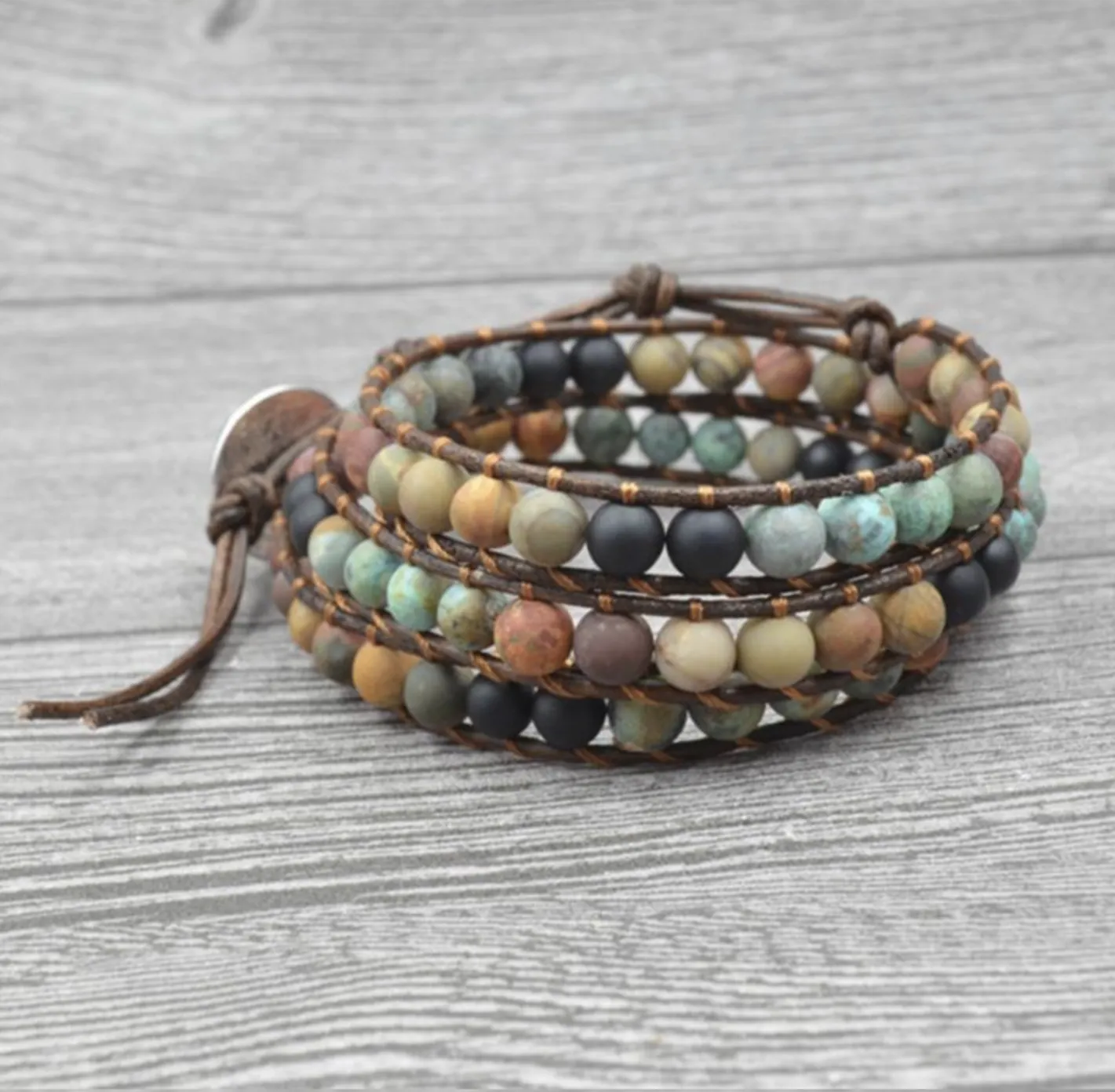 Bracelets wrap boho vintage perles agate.