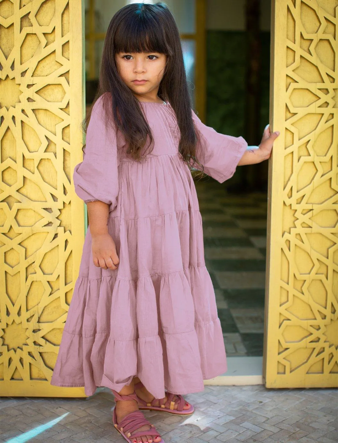 Brielle Full Sleeve Tiered Little Girls Dress