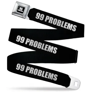 Buckle-Down 99 PROBLEMS Full Color Black/White Seatbelt Belt - 99 PROBLEMS Black/White Webbing