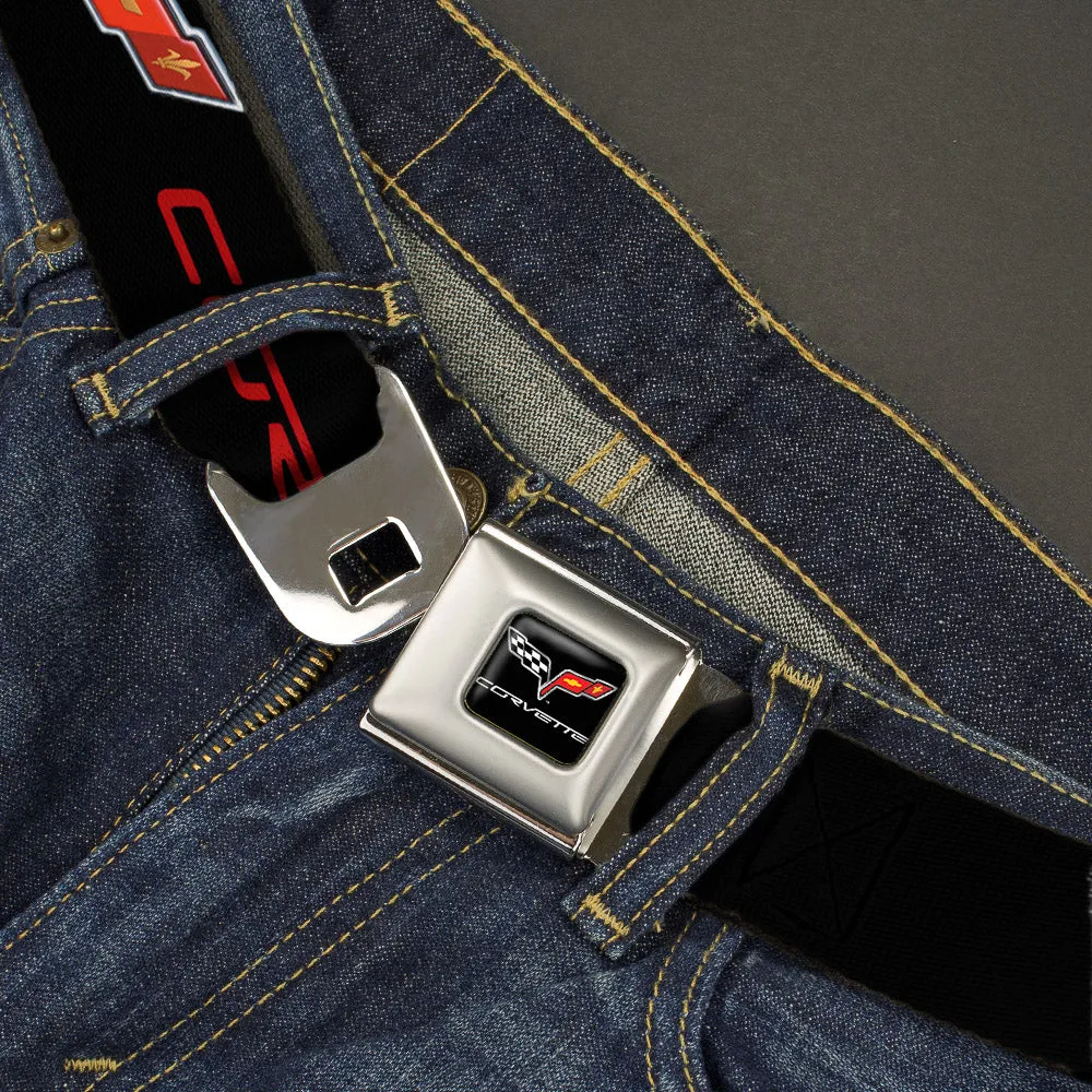 C6 Full Color Seatbelt Belt - C6 Logo/CORVETTE Black/Red Webbing