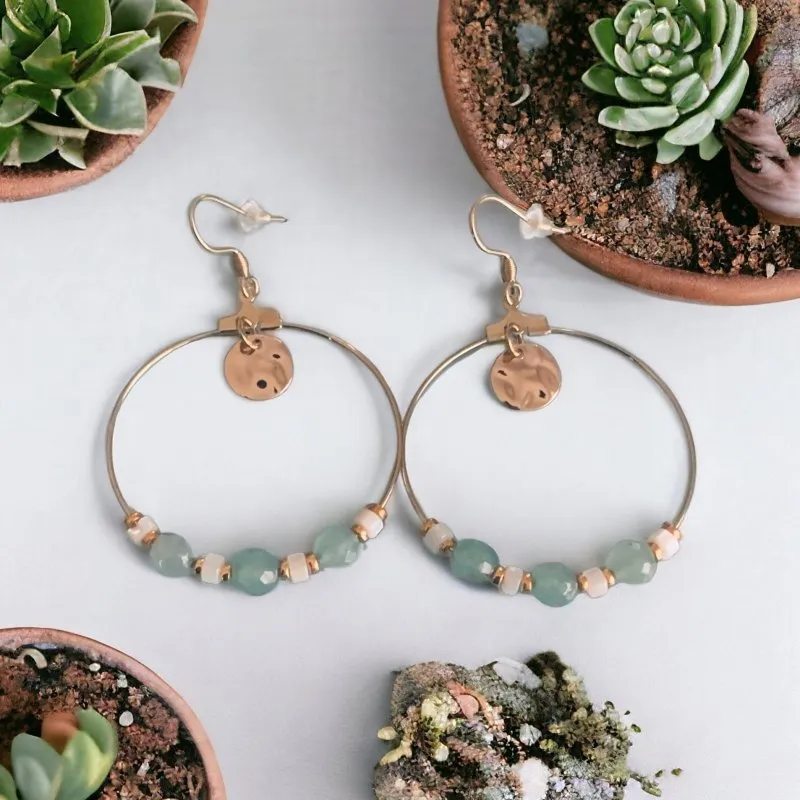 Clover Bohemian Creoles with Stamps and Pearls Earring | Women's Jewellery | Gold Creoles | Gold Jewellery | Gift Jewelry | Women's Gift | Bohemian jewel