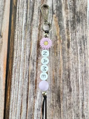 Custom Name Keychain - Daisy Flower Bead & Silicone Letter Beads (5 Options)