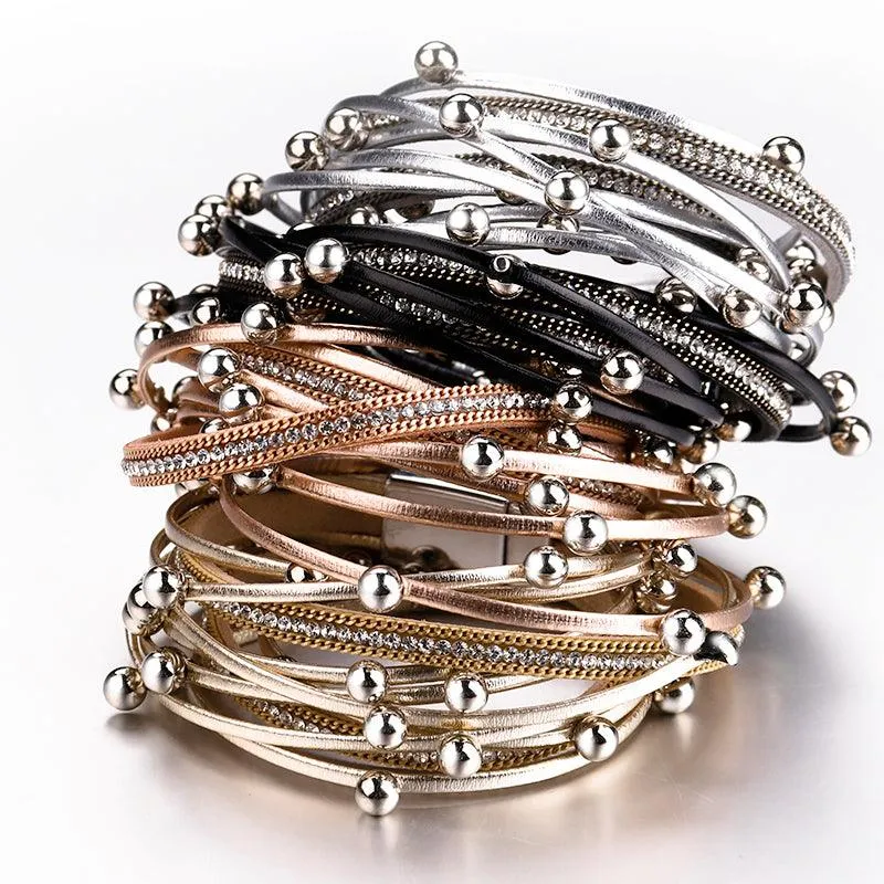 'Dhindha' Rhinestones & Beads Wrap Bracelet - silver