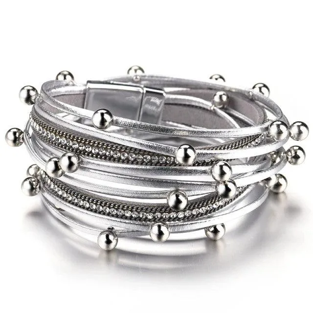 'Dhindha' Rhinestones & Beads Wrap Bracelet - silver