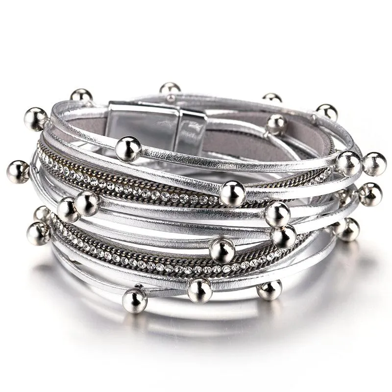 'Dhindha' Rhinestones & Beads Wrap Bracelet - silver