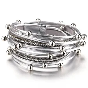 'Dhindha' Rhinestones & Beads Wrap Bracelet - silver