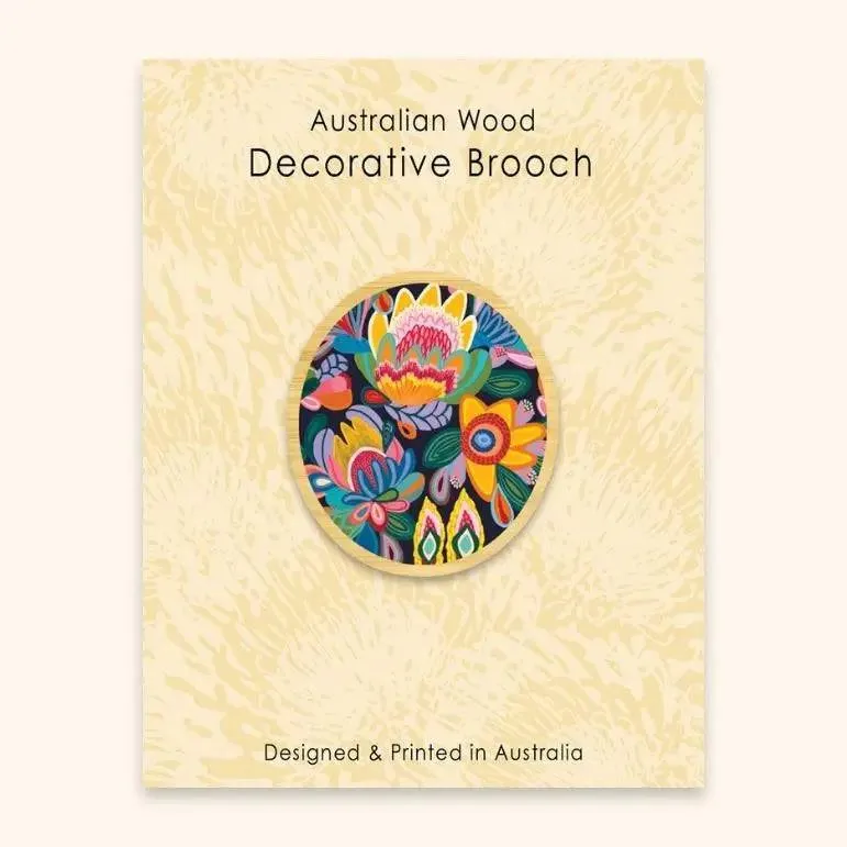 Fantasy Flowers Australian Wooden Brooch