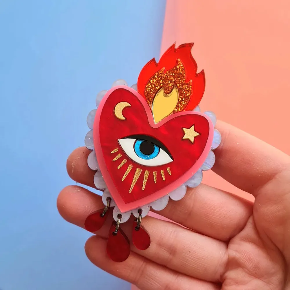 Flaming Heart Statement Brooch by Cherryloco