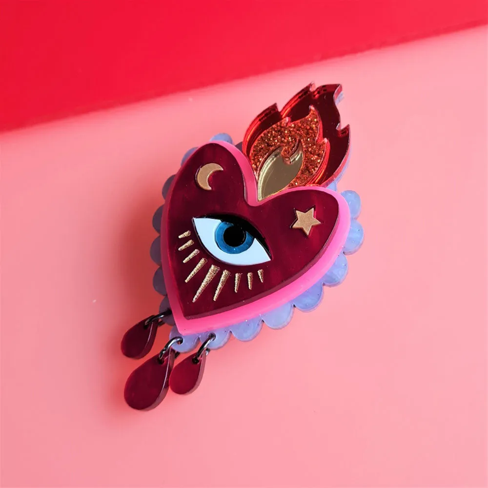 Flaming Heart Statement Brooch by Cherryloco