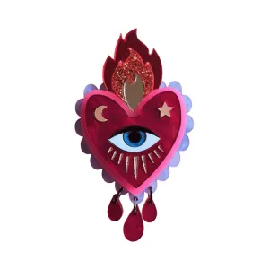 Flaming Heart Statement Brooch by Cherryloco