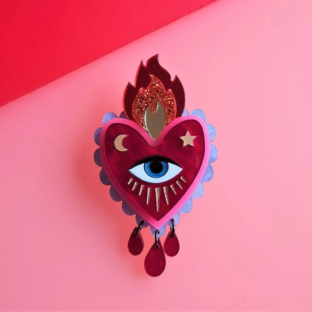 Flaming Heart Statement Brooch by Cherryloco