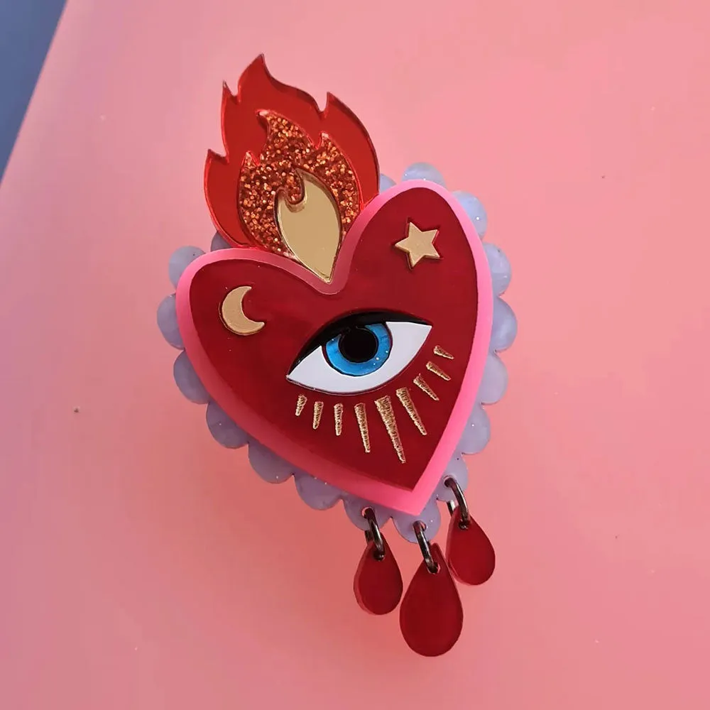 Flaming Heart Statement Brooch by Cherryloco