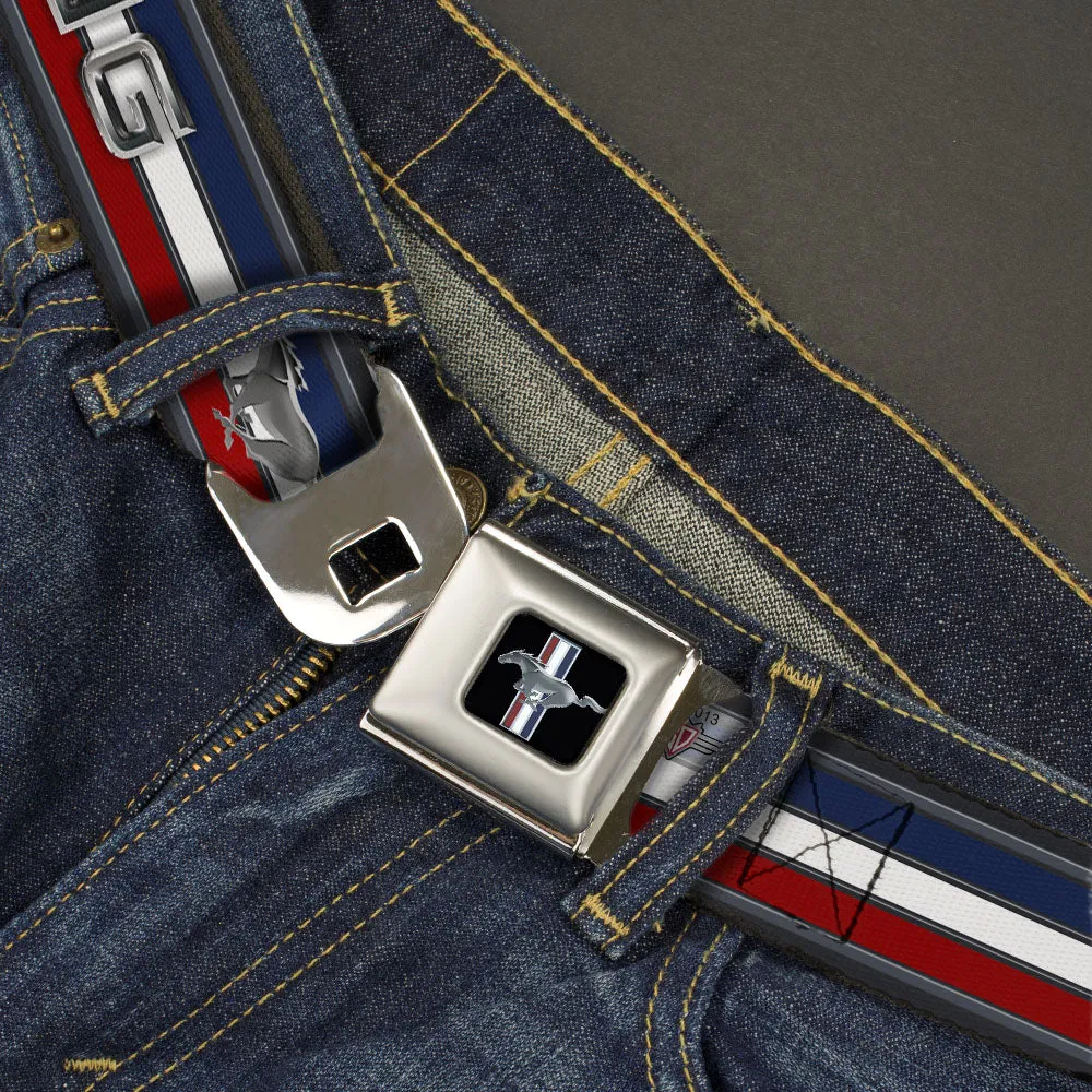 Ford Mustang Emblem Seatbelt Belt - Mustang/Text w/Tri-Bar Stripe Webbing