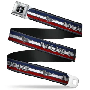Ford Mustang Emblem Seatbelt Belt - Mustang/Text w/Tri-Bar Stripe Webbing