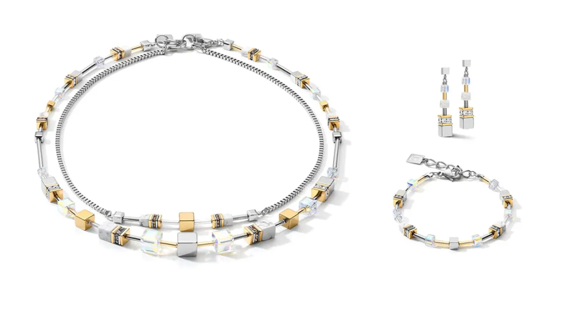 Geo Cube 4 in 1 Multi Gold, Howlite &  Titanium Set