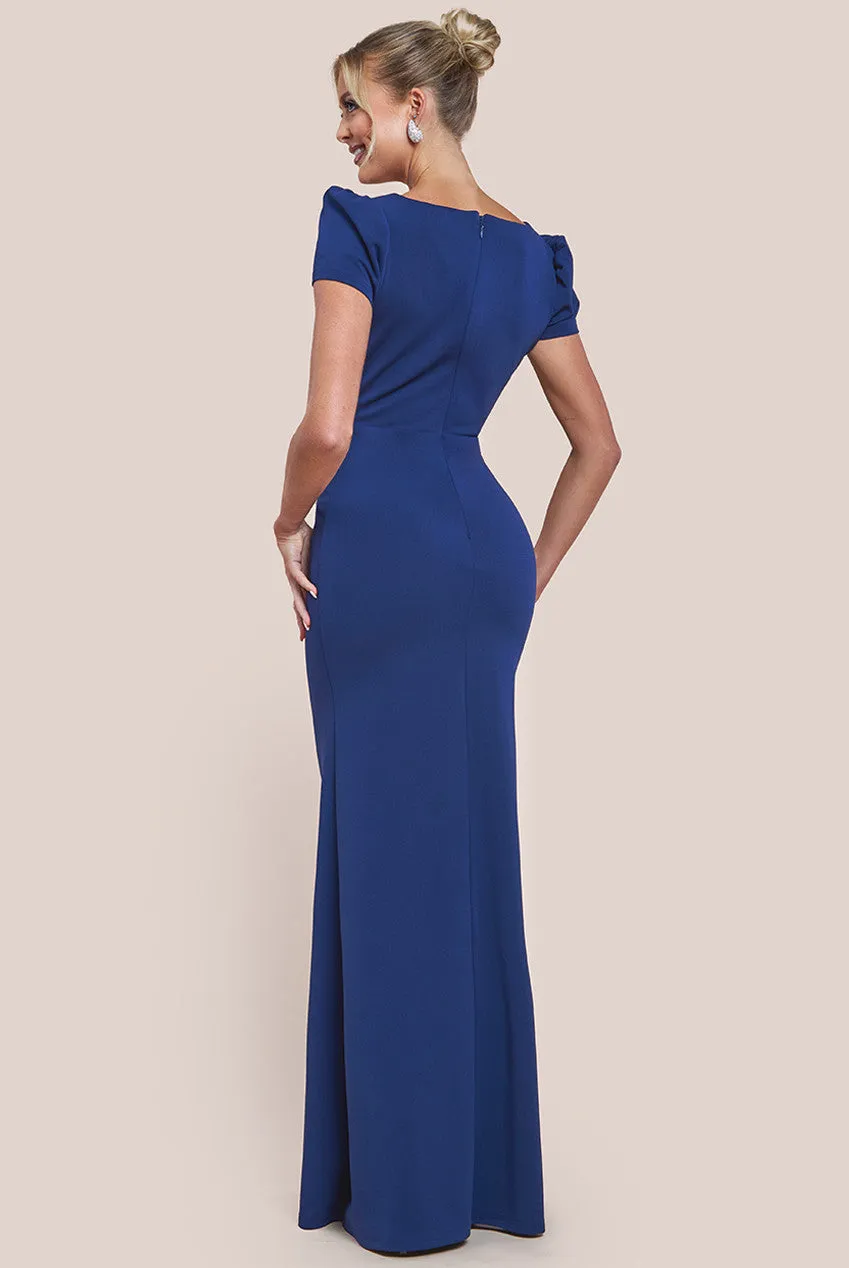 Goddiva Diamante Embellished Bow Scuba Crepe Maxi Dress