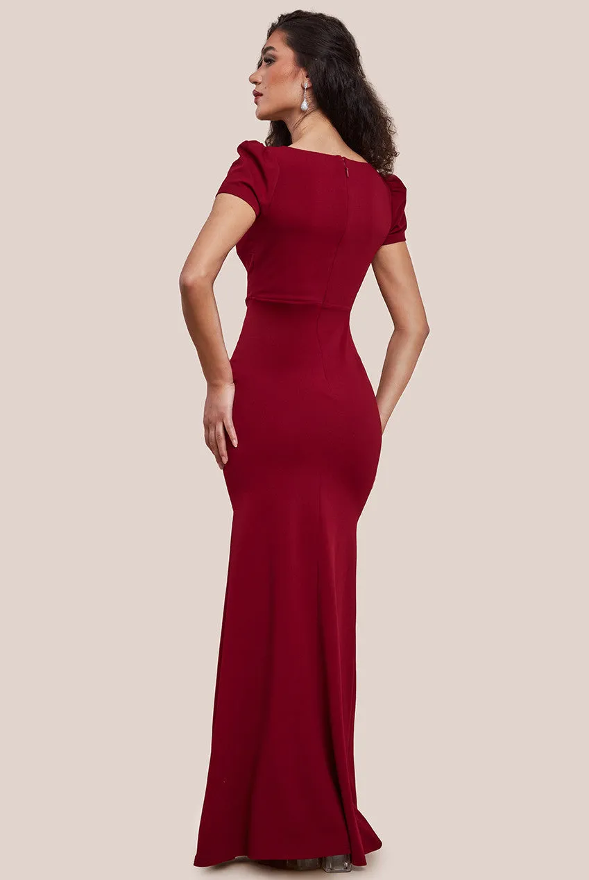 Goddiva Diamante Embellished Bow Scuba Crepe Maxi Dress