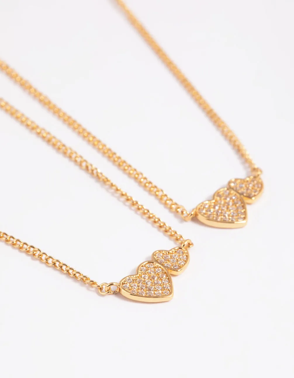 Gold Plated Brass Cubic Zirconia Linked Hearts Necklace Set