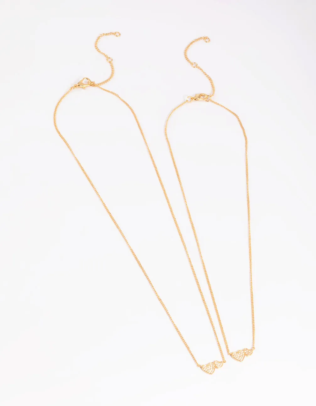 Gold Plated Brass Cubic Zirconia Linked Hearts Necklace Set