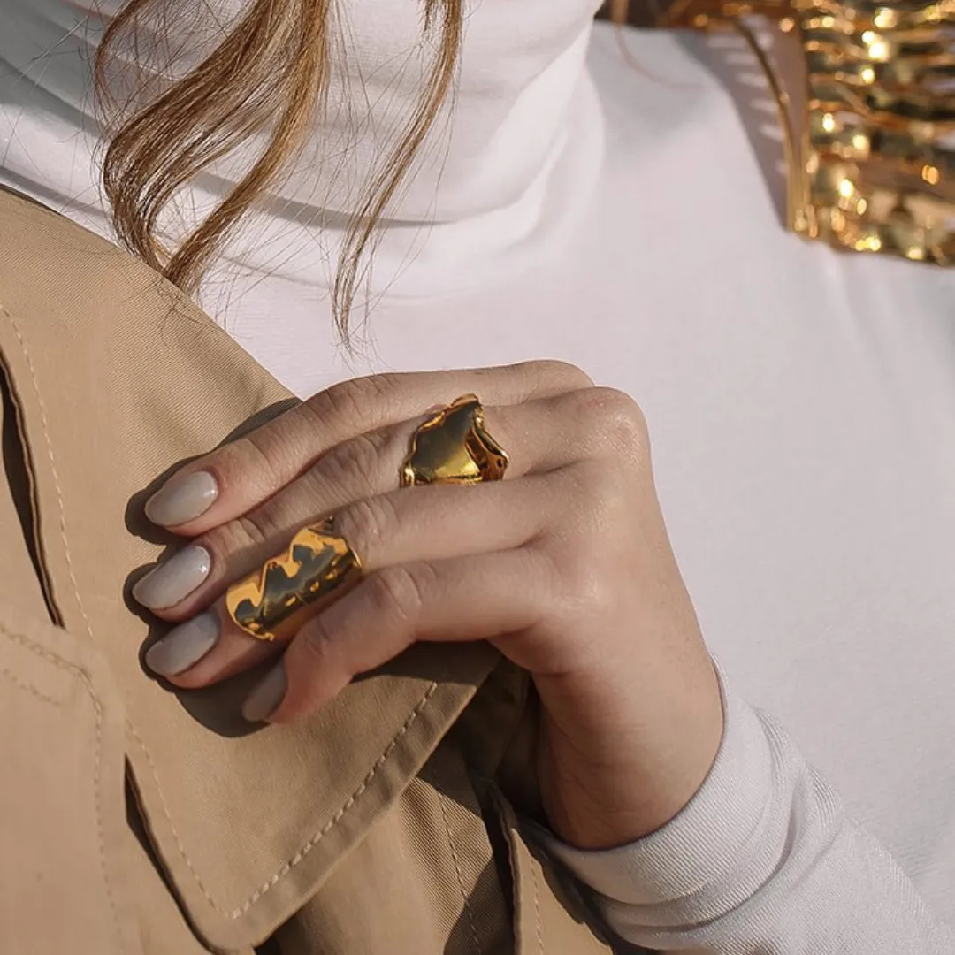 Gold Textured Flow Statement Ring