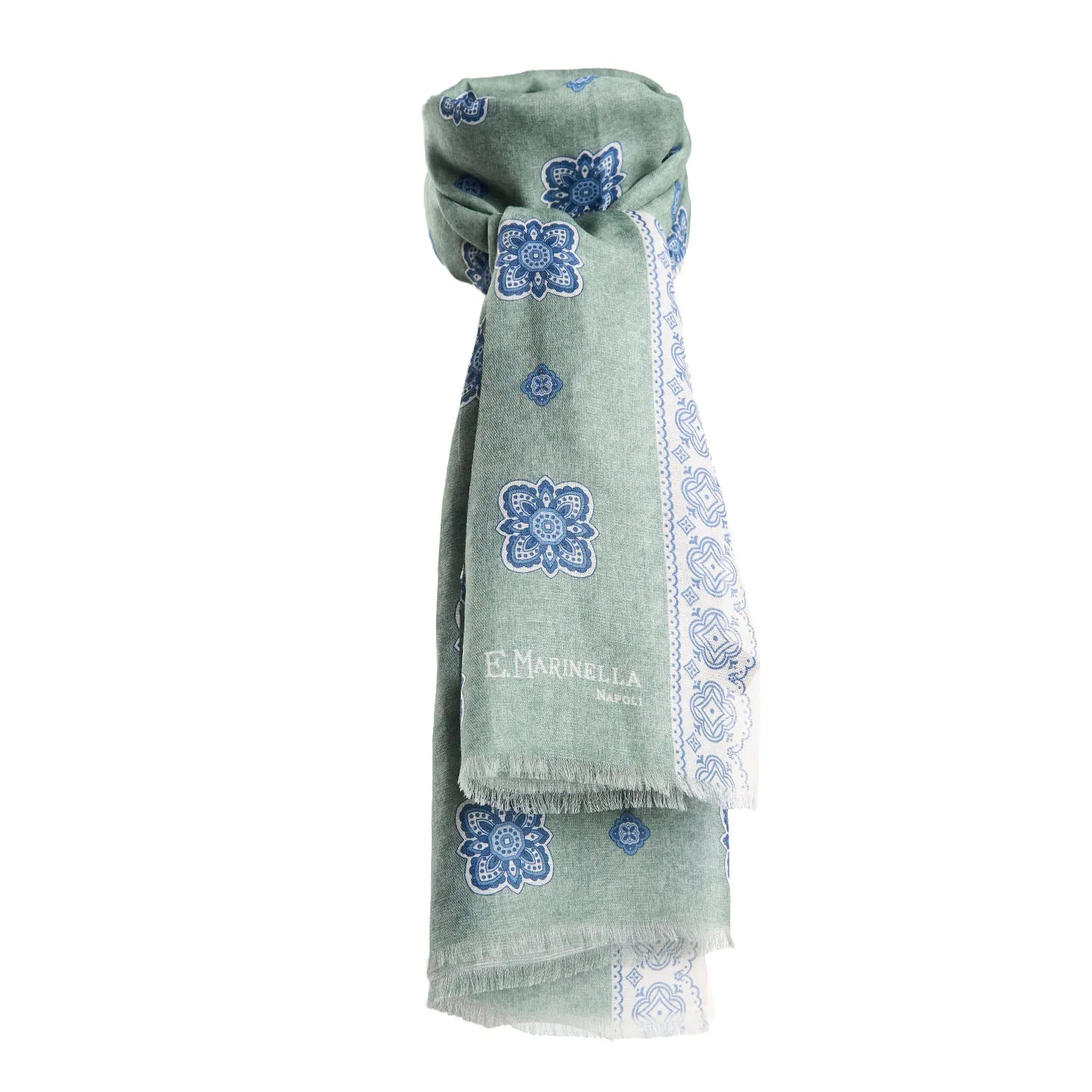GREEN COTTON AND LINEN SCARF