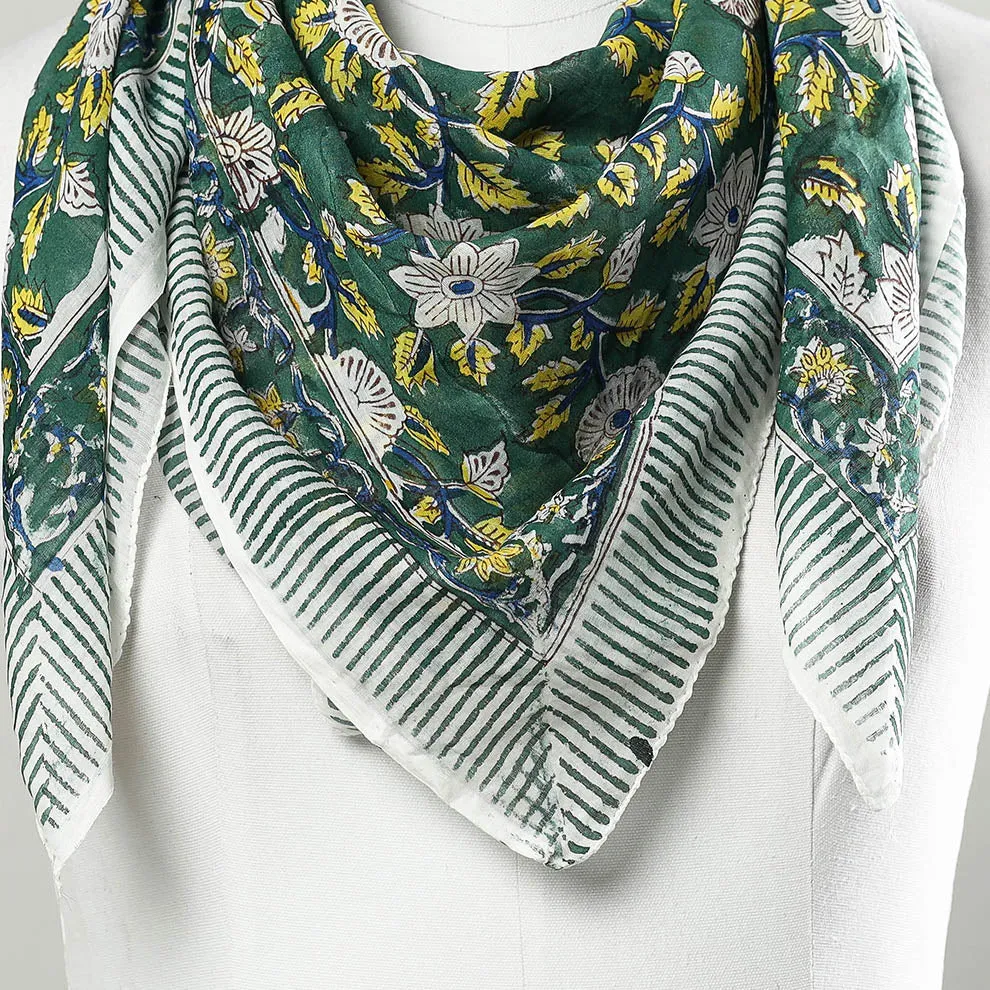 Green - Sanganeri Block Printed Mul Cotton Scarf
